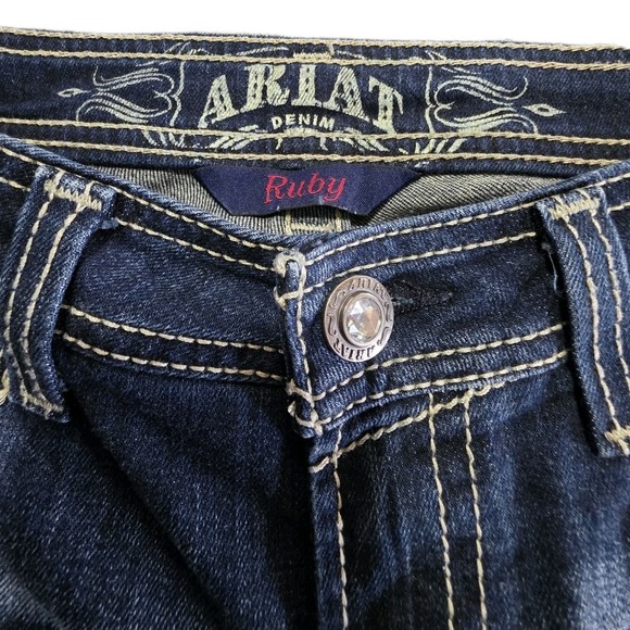 Ariat Ruby Denim Jeans Women 26x30 Thick Stitch Embellished Western Boot Cut - Picture 7 of 15